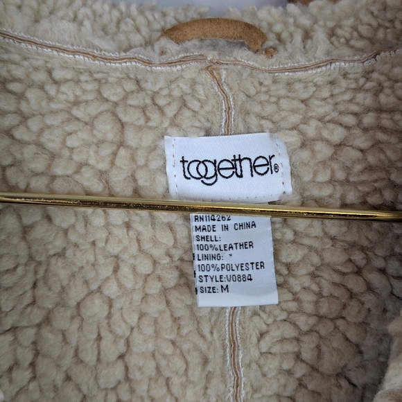 Vintage Together 100% Leather Faux Sherpa Patchwork Penny Lane Vest - Picture 3 of 6